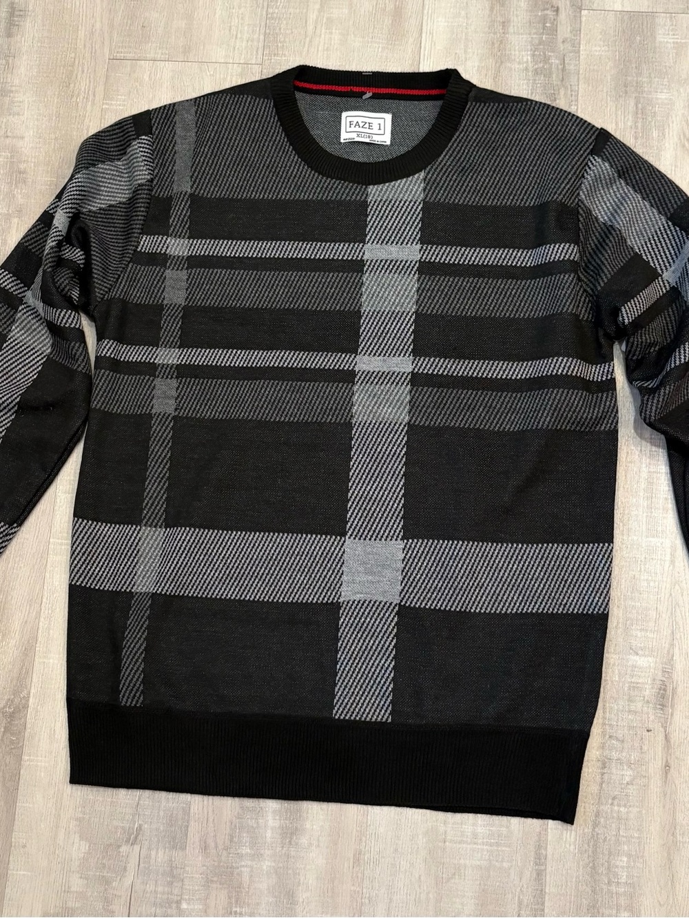 Boy’s Black & Gray Plaid Crewneck Sweater